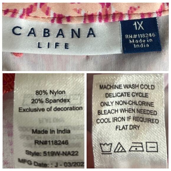 Cabana Life Shift Tunic Dress V-neck Sleeveless Pink White Geo Women’s Size 1X - Picture 12 of 14